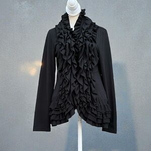 Versona Ruffled Open Front Cardigan in Black Size Small